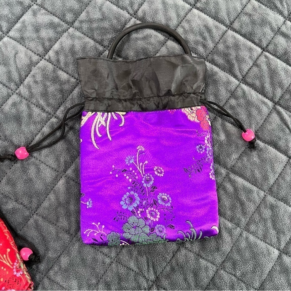 Japanese Mini Bag Purse Chinese Inspired Brocade Satin Floral Handbags Pouch B9 - Picture 5 of 10